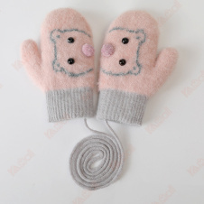 cartoon knitted kids pink glove